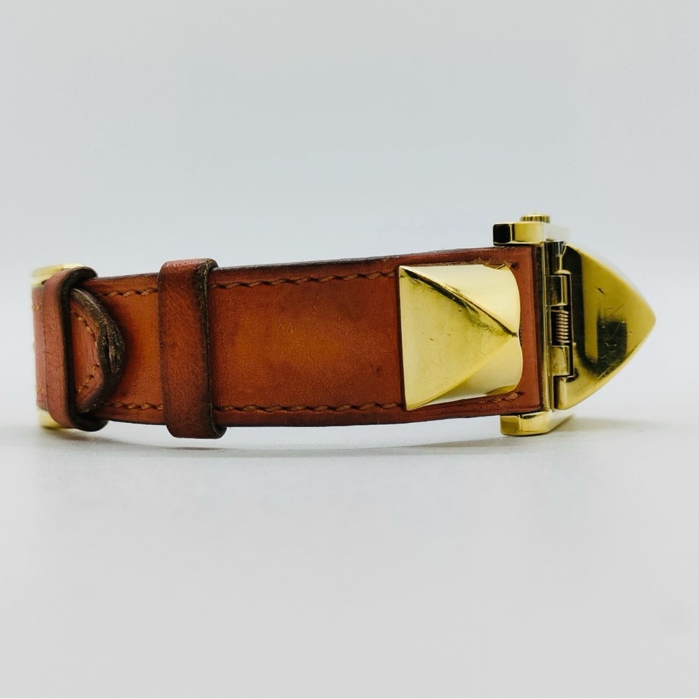 Hermes Medor Quartz Watch Plated Metal and Leather 23 Tan / Orange - Picture 8 of 8